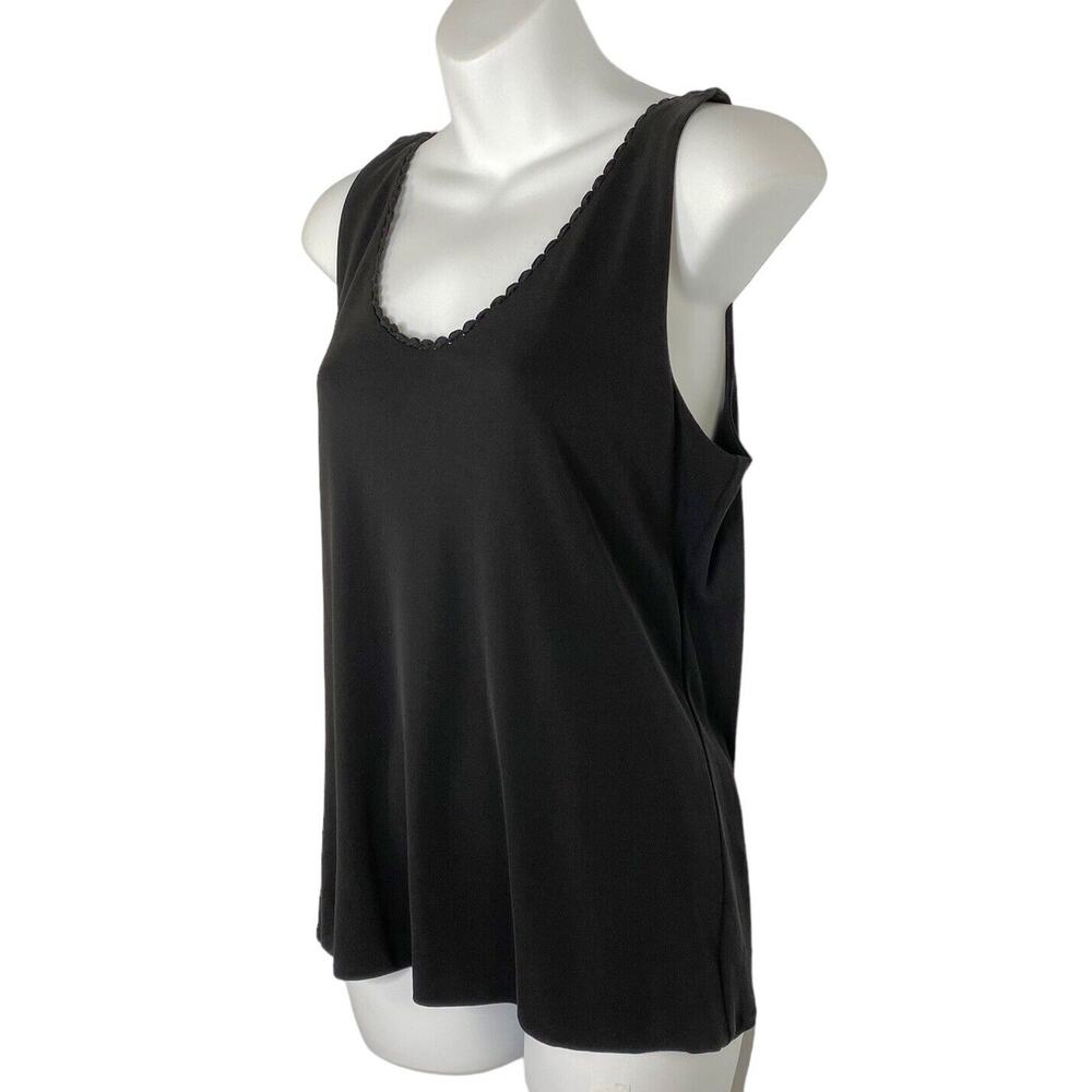 Sigrid Olsen Shirt Womens Medium Black Silk Lined Ribbon Neckline Quiet Luxury